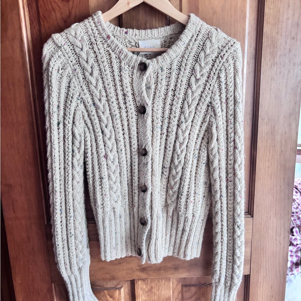 Doen the Audrey  Cardigan- Speckled Cream Cable Knit Cardigan